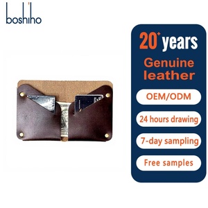 Portefeuille court en cuir véritable vintage antivol Boshiho Slim avec fermeture à rabat, imperméable, grande capacité pour le bureau - Product Image 1