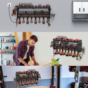 Wholesale Workshop Heavy Duty Metal Wall Power <b>Tool</b> Organizer Garage Shop Pegboard Display Shelf <b>Rack</b> with Charging Station - Product Image 5