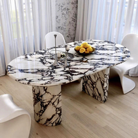 Table et chaises de salle à manger de style italien en marbre épaissi, rétro, pour petit appartement, meubles de salon personnalisés de luxe léger
