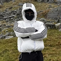 Veste d'hiver à capuche zippée en duvet rayée, style streetwear, sur mesure, fabricant OEM, veste gonflante pour homme, détachable