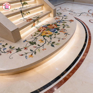 <span class=keywords><strong>Escalier</strong></span> en marbre courbé sur mesure avec incrustation florale au jet d'eau et éclairage LED intégré, design personnalisé pour villa de luxe - Product Image 3