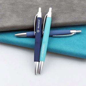 Stylos à bille personnalisés avec logo, corps sportif en caoutchouc et plastique doux au toucher, stylo promotionnel à clic pour hôtel - Product Image 3