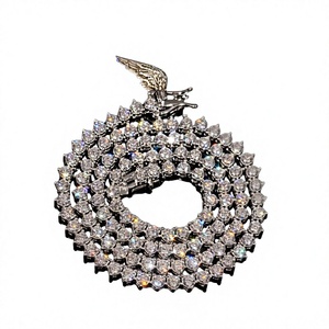 925 Silber Rhodium-Plattiert Moissanit-Halskette 3mm Runde Krappenfassung Tennis-Kette Unisex Hip-Hop Schmuck Geschenk Zertifiziert von Drittanbietern - Product Image 2