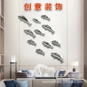 Décoration murale en acier inoxydable, sculpture abstraite de poisson, style européen et américain, pour salon et hôtel - Product Image 3