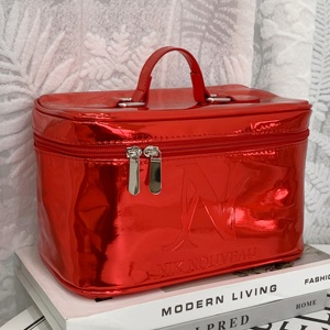 Rose Pink PU Leather Makeup Bag Embossed Logo Women Cosmetic Bag Durable Women Washing Bag for Travel - Product Image 4