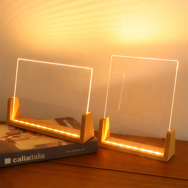 2025 New U-Shaped LED Illuminated Solid Wood Acrylic Photo Frame Modern Design 6 Inch 8 Inch Pictures with LED Light Base