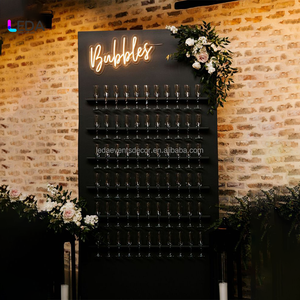 Fondo de Boda LED, Pared de PVC Negra para Exhibición de Champán, Soporte Acrílico para Exhibición de Champán, Pared de Champán Removible con Luz LED - Product Image 1
