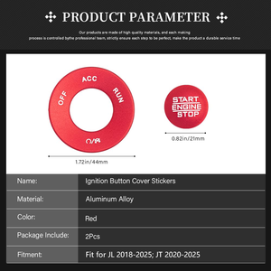 2020-2025 Jeep Wrangler <span class=keywords><strong>JL</strong></span> JLU Gladiator JT accessoires intérieurs de voiture rouge moteur démarrage/arrêt bouton couverture autocollants métal Durable - Product Image 3
