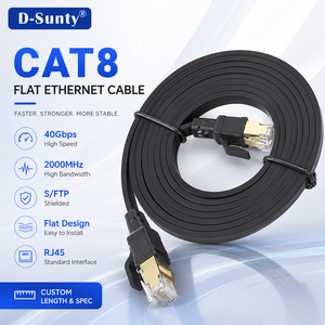 D-Sunty Cat8 Flat Ethernet <b>Cable</b> 40Gbps S/FTP <b>RJ45</b> Patch Cord 30AWG Bare Copper PVC OEM ODM Custom Length Black White - Product Image 1