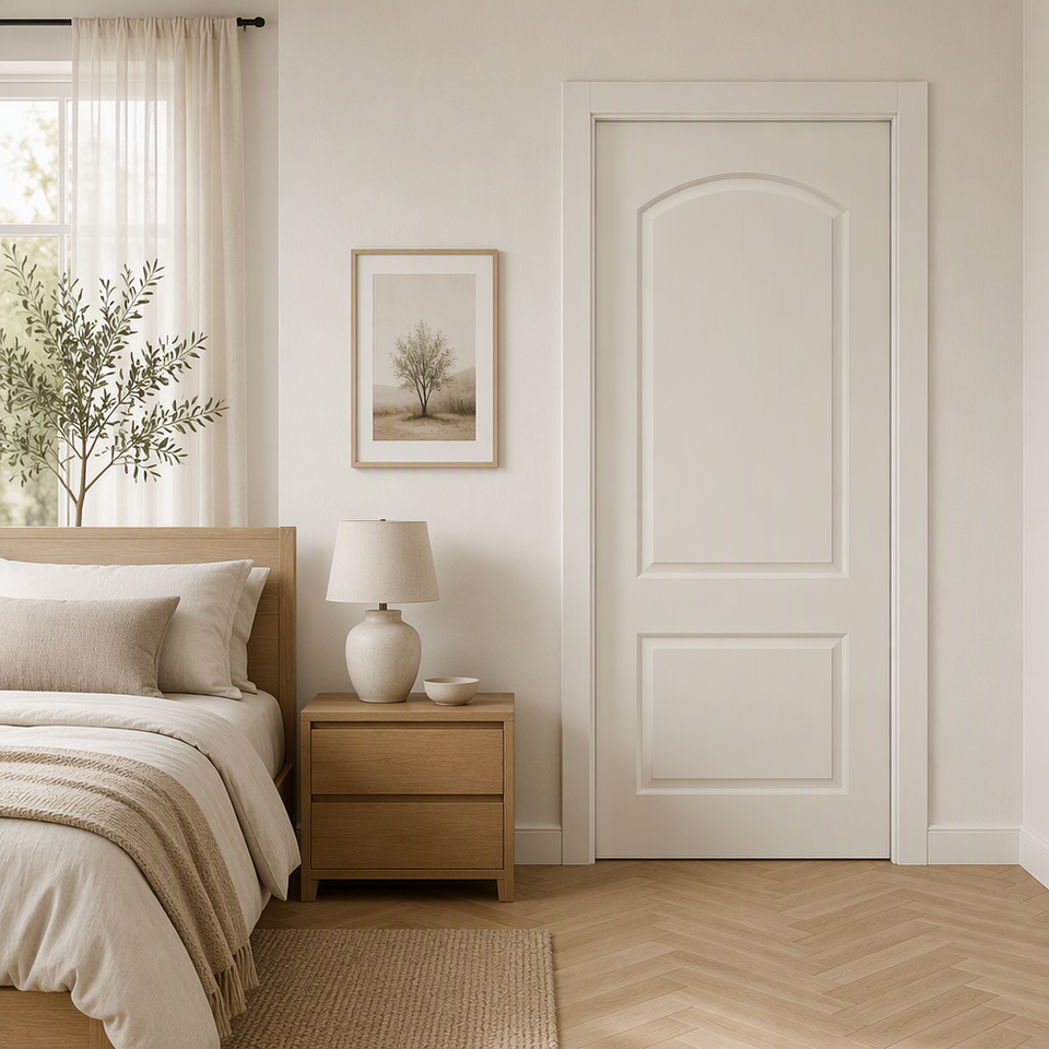 White Painted Interior Door 2 Panel Arched Top Panel Rectangular Lower ...