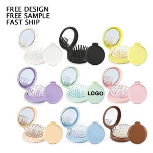 Peine pequeño de airbag plegable con logotipo personalizado con espejo de maquillaje DIY Cute Girl Cojín Peine de masaje de cabeza y espejo todo en uno - Product Image 1