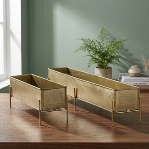 Juego de 2 Macetas Cuadradas de Hierro y Madera de Acacia, Estilo Americano, Simple y Moderno, para Uso en Exteriores - Product Image 3