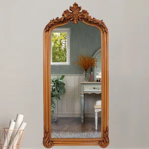 Grosir Dekor rumah antik diukir lengkungan emas besar bingkai PU besar panjang penuh badan rias panjang cermin dinding miroir spiegel