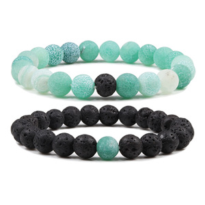 Bracelet en agate veinée de dragon de feu mat naturel, couleurs mélangées, perles rondes, bracelet extensible pour couple - Product Image 3