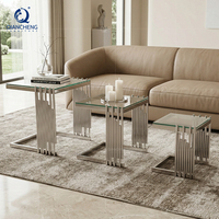 QIANCHENG Tables basses carrées gigognes en métal, design haut de gamme, verre transparent, personnalisables, OEM ODM, pour boutiques élégantes