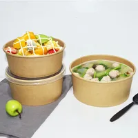 Ronde Kraftpapieren saladekom, wegwerpverpakking voor fruitsalade om mee te nemen