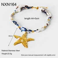 Collier ajustable en acier inoxydable plaqué or 18 carats pour femme, style foulard en soie coloré et tendance pour les vacances