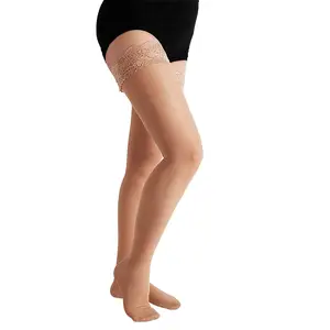 15-20mmHg ultra delgado muslo alto banda de encaje mujeres medias de compresión para el verano