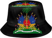 Chapeau de pêcheur personnalisé de haute qualité en polyester avec drapeau national haïtien, casquette de football