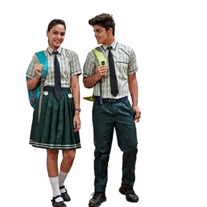 Ensemble uniforme scolaire pour filles, chemise en coton Oxford, jupe, pantalon, design rayé vert kaki, confortable, durable, respirant - Product Image 4