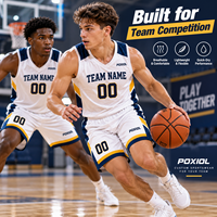 Ensemble de maillots de basket-ball personnalisés blanc, marine et jaune, col en V, blocs de couleur, sublimation, tenue d'équipe, vente en gros, uniforme personnalisé pour les États-Unis