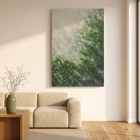 Peinture à l'huile abstraite en acrylique impasto, appliquée à la main, en grès vert, texture 3D, biophilique, Wabi-Sabi, pour entrée, sur toile murale