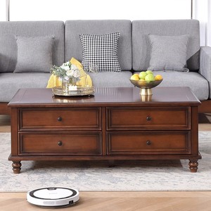 Table basse rectangulaire en bois massif avec rangement pour salon, petit appartement - Product Image 1