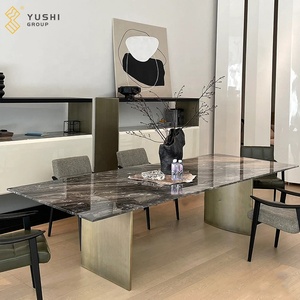 Yushi gruppo in acciaio inox 4-6 posti tavolo ristorante tavolo da pranzo Set veneziano marrone tavoli per la vendita usato - Product Image 2