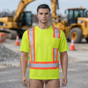 Camiseta de Trabajo Reflectante de Alta Visibilidad, Cuello Redondo, Manga Corta, Uniforme de Seguridad Unisex, Logotipo Personalizado, Ropa de Trabajo de Verano - Product Image 5