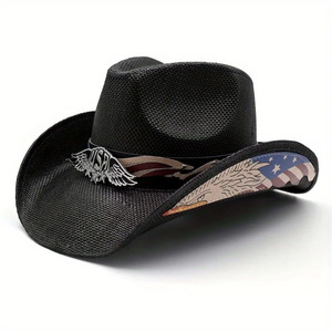 Nouveau chapeau de cowboy/cowgirl western à large bord imprimé, essentiel pour hommes et femmes, en paille tressée, idéal pour les aventures en plein air - Product Image 4
