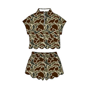 GSSO3568 Conjunto de Ropa Infantil Personalizado para Niña, Diseño de Camuflaje Naranja y Verde, Manga Corta, Corte Ondulado, Venta al Por Mayor - Product Image 6