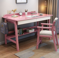Bureau d'étude en bois massif avec étagère sous le bureau, tiroirs et crochet latéral pour bureau à domicile