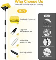 Kit de brosses de lavage réglables à long manche en nylon jaune écologique – Outil de nettoyage polyvalent pour l'extérieur des véhicules, camping-cars, bateaux, bardages et terrasses