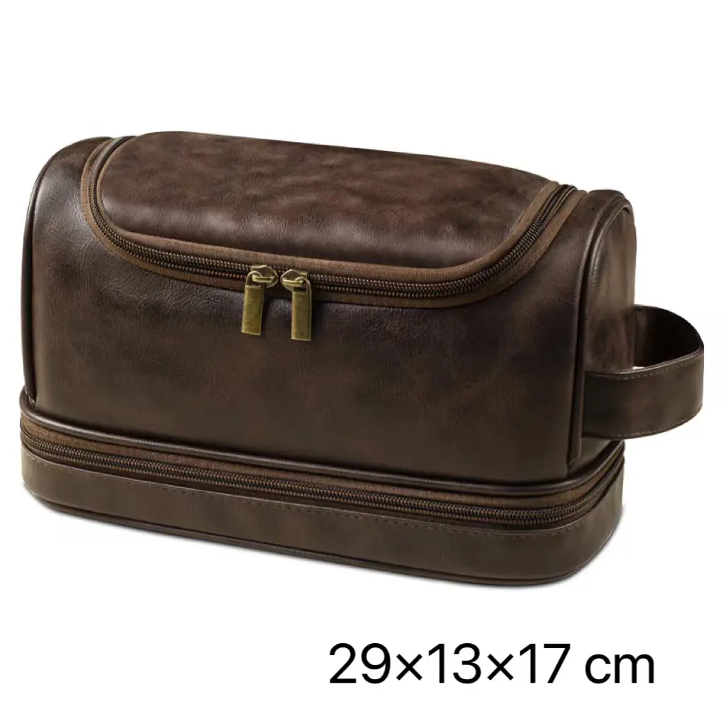 2024 hot selling wholesale durable personalized crazy horse pu leather men unisex business travel bathroom toiletry makeup bag