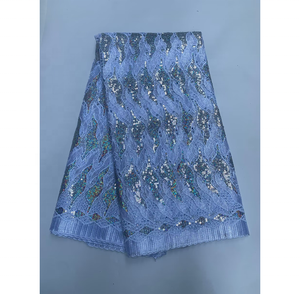 Tissu en dentelle guipure africaine à prix de gros, très vendu, brodé de sequins argentés pour <span class=keywords><strong>robe</strong></span> de soirée femme - Product Image 1