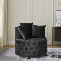 Fauteuils pivotants en velours italien noir de luxe, élégants et modernes, avec rembourrage en éponge
