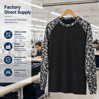 Chemise de travail à manches longues avec manches raglan camouflage, couleur personnalisée, poche poitrine, pour la construction et l'industrie