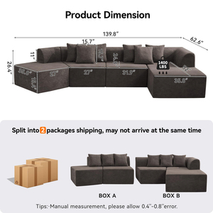 Sofá Cama Modular Moderno de Pana con Chaise Longue, Sofá de 4 Plazas con Chaise para Uso en Hoteles y Apartamentos - Product Image 3