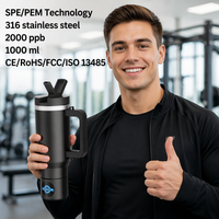 Bouteille d'eau hydrogénée Terahertz 1000 ml, technologie SPE PEM, 2000 PPB, en acier inoxydable 316, isolée, générateur H2, vente en gros, directement de l'usine