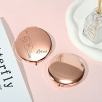 Miroir cosmétique pliable rond en PVC à motif personnalisable, à une face, avec motif laser
