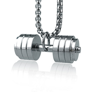 Collier de sport pour homme en acier inoxydable plaqué or avec pendentif haltère classique, vente chaude - Product Image 2