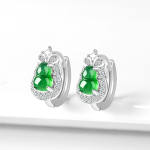 Pendientes redondos de jadeíta natural genuina de grado A, color verde amarillento, con engastes de jadeíta de grado hielo, plata S925, para mujer. - Product Image 1