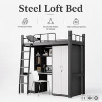 Lit mezzanine en métal robuste avec bureau, structure en acier durable pour dortoirs universitaires et appartements, personnalisable OEM
