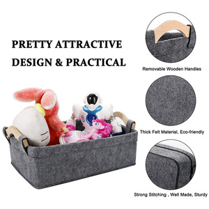 Panier de rangement en feutre personnalisé pour bureau, cosmétiques, maquillage, sous-vêtements, chaussettes, <span class=keywords><strong>soutien</strong></span>-<span class=keywords><strong>gorge</strong></span>, avec poignée en bois - Vente en gros - Product Image 6