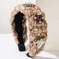 Bandeau à paillettes tressées torsadées Accessoires de cheveux luxueux à larges bords avec perles de diamants Fleurs de raisin