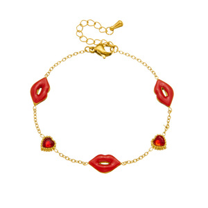 Qian Yue Fashion Charm Bracelet Stainless Steel Thin Chain With Rhinestone Lip Fruit Flower Women Jewelry Gift - Product Image 5