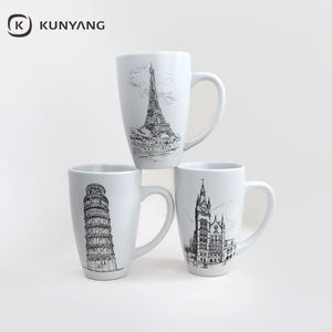 Tazas de Cerámica Personalizadas de Fábrica al por Mayor, Tazas Minimalistas de 17 oz, <span class=keywords><strong>Taza</strong></span> Simple <span class=keywords><strong>Blanca</strong></span> Brillante, Tazas de Café de Cerámica de Recuerdo de la Ciudad - Product Image 1