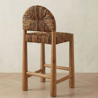 Tabouret de bar en bois massif avec dossier en jonc de mer tressé, style rétro, tabouret de comptoir haut pour bar à domicile et café