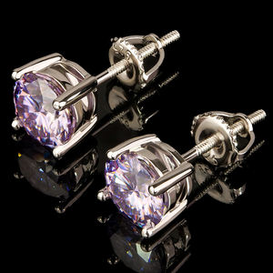 Nouvelles boucles d'oreilles en argent S925, 0,5 ct, 1 ct, testées au diamant, certifiées GRA, VVS, moissanite brillante de couleur violet clair, taille brillante, or - Product Image 1
