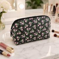 Trousse de Maquillage Portable Écologique Florale Rétro en PU Grande Capacité avec Fermeture Éclair pour Femmes et Filles – Idéale pour le Voyage et le Rangement
